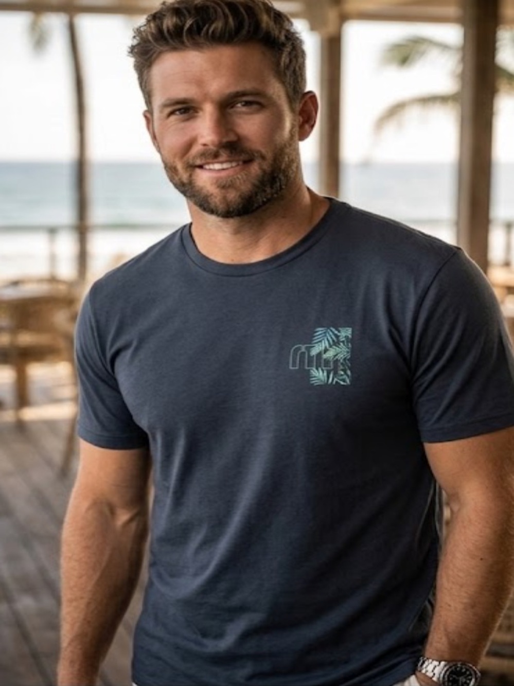 Travis Mathew Men's Navy Short-Sleeve Tee with Tropical Accent